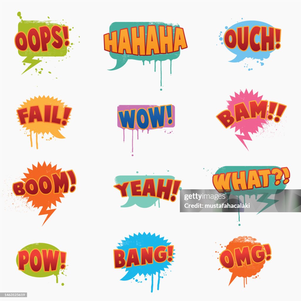 Comic book exclamations with grunge speech bubbles