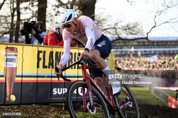 Mathieu Van Der Poel of The Netherlands competes during the 74th World Championships Cyclo-Cross 2023 - Men's Elite / #CXWorldCup / #Hoogerheide2023...