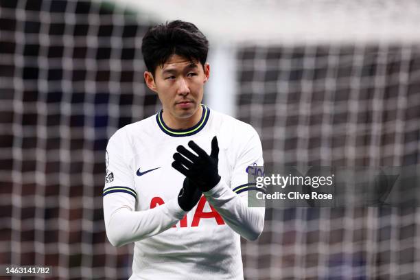 Son Heung-Min of Tottenham Hotspur reacts during the Premier League match between Tottenham Hotspur and Manchester City at Tottenham Hotspur Stadium...