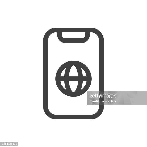 smartphone, navigation, map, gps, location line vector icon on white background. editable stroke. pixel perfect. for mobile and web. outline vector graphics. - touching virtual screen stock illustrations