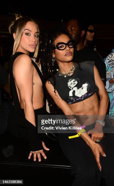 Jasmine Sanders and Teyana Taylor attend Interscope x Flipper's Roller Boogie Palace Celebrates Dr. Dre's "The Chronic" with Grey Goose and Patron El...