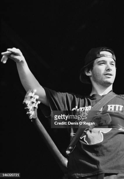 Adam Ad-Rock' Horovitz performing with American hip-hop group the Beastie Boys at the Reading Festival, 30th August 1992.