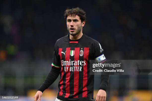 Davide Calabria of AC Milan in action during the Serie A match between FC Internazionale and AC Milan at Stadio Giuseppe Meazza on February 05, 2023...