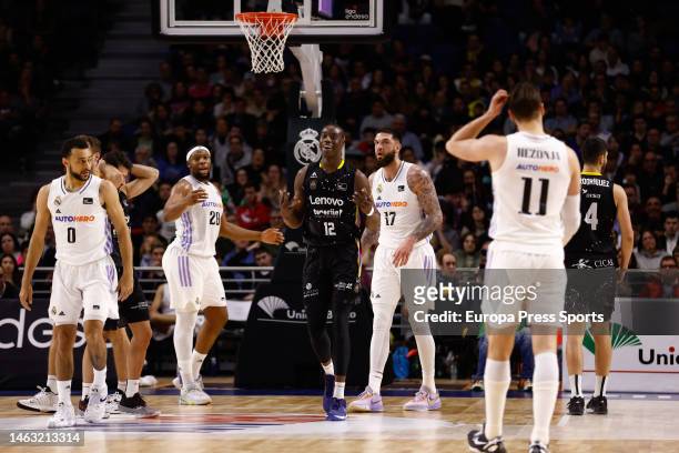 Moussa Diagne of Tenerife gestures during the spanish league, Liga ACB Endesa, basketball match played between Real Madrid and Lenovo Tenerife at...