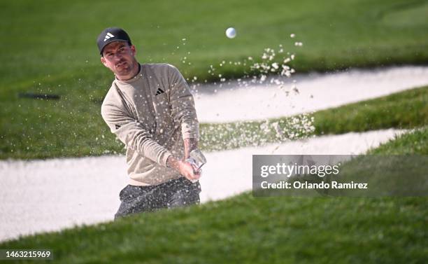 Nick Taylor of Canada plays a shot from a bunker on the second hole during the final round of the AT&T Pebble Beach Pro-Am at Pebble Beach Golf Links...