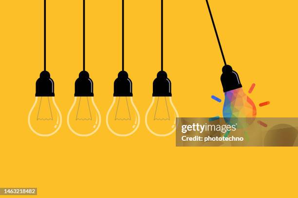 stockillustraties, clipart, cartoons en iconen met creative idea concepts with light bulb on yellow background - briefing held on importance of copyright to investment and creativity