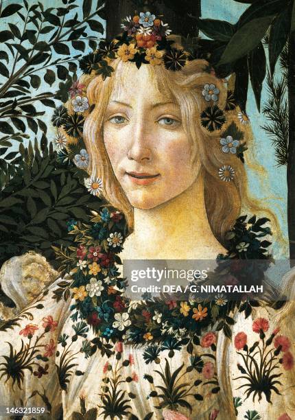 Florence, Galleria Degli Uffizi Figure of Flora, detail of the allegory of spring, ca 1477-1490, by Sandro Botticelli , tempera on wood, 203x314 cm.