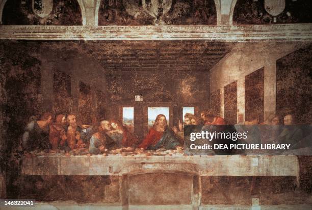 Last Supper, 1494-1498, by Leonardo da Vinci , tempera on plaster, 460x880 cm. Santa Maria delle Grazie, refectory, Milan.