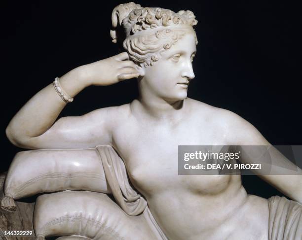 Rome, Galleria Borghese Detail from a bust of Paolina Borghese as Venus Victrix, 1805-1808, by Antonio Canova , white marble.