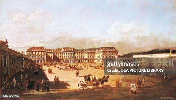 Vienna, Kunsthistorisches Museum Schoenbrunn Palace seen from the Yard of Honor side, Vienna, 1759-1760, by Bernardo Bellotto, known as Canaletto ,...