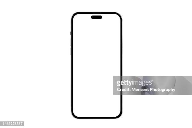 smartphone isolated mockup iphone with white screen in a white background on high-quality studio shot - figur stock-fotos und bilder