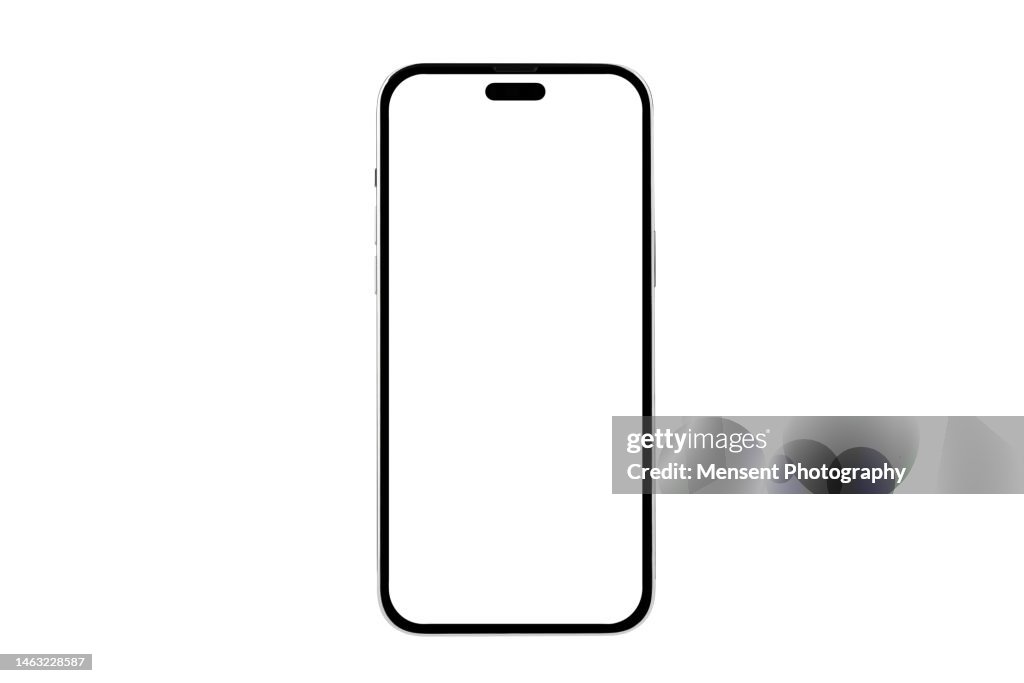Smartphone isolated mockup iPhone with white screen in a white background on high-quality studio shot
