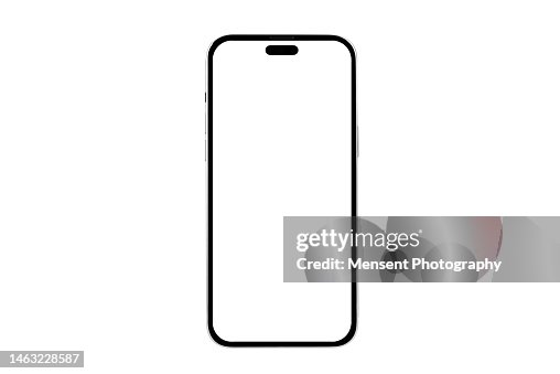 Smartphone isolated mockup iPhone with white screen in a white background on high-quality studio shot Smartphone isolated mockup iPhone with white screen in a white background on high-quality studio shot