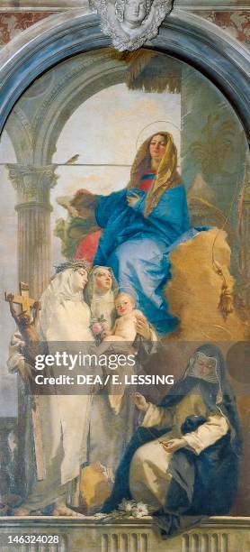 Virgin Appearing to St Catherine of Siena, Rosa of Lima and Agnes of Montepulciano, by Giambattista Tiepolo , fresco. Side altar in Gesuati Church ,...