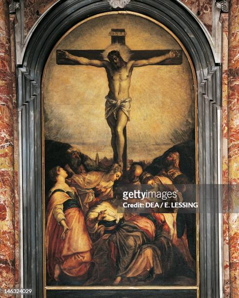 Crucifixion, by Jacopo Robusti, known as the Tintoretto , ca 1565. Third chapel on the left of the Santa Maria del Rosario Church, Venice.