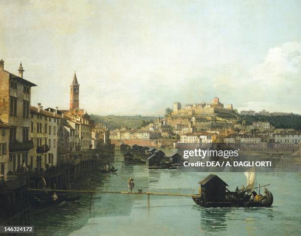 Dresda, Gemäldegalerie Alte Meister View of Verona with the Adige River looking towards Castel San Pietro by Bernardo Bellotto, known as Canaletto ,...
