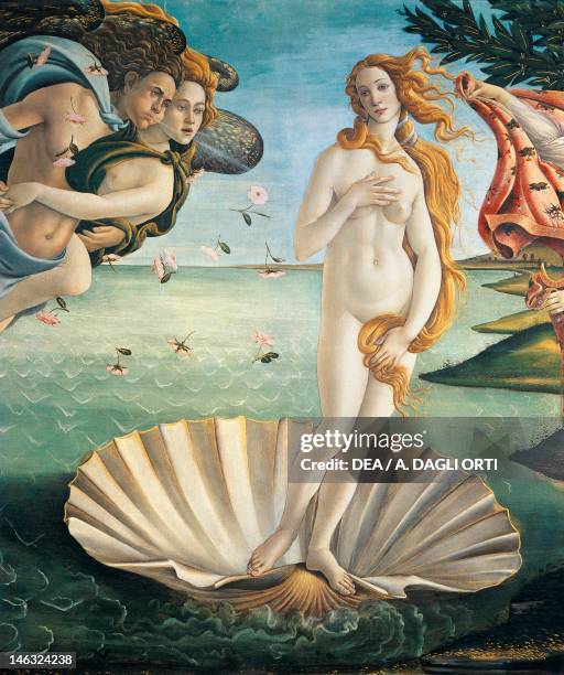 Florence, Galleria Degli Uffizi The Birth of Venus Sandro Botticelli , tempera on canvas, 172.5x278.5 cm. Detail.