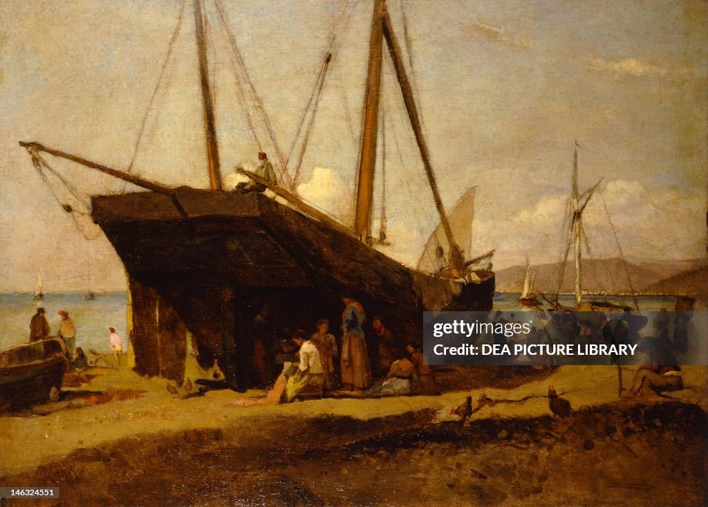 Barge in dry dock, ca 1880, Alfonso Hollaender