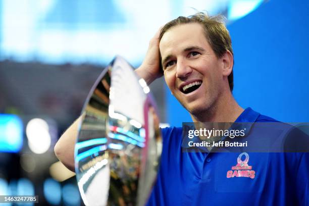 Head coach Eli Manning looks on after defeating the AFC 35-33 during the 2023 NFL Pro Bowl Games at Allegiant Stadium on February 05, 2023 in Las...