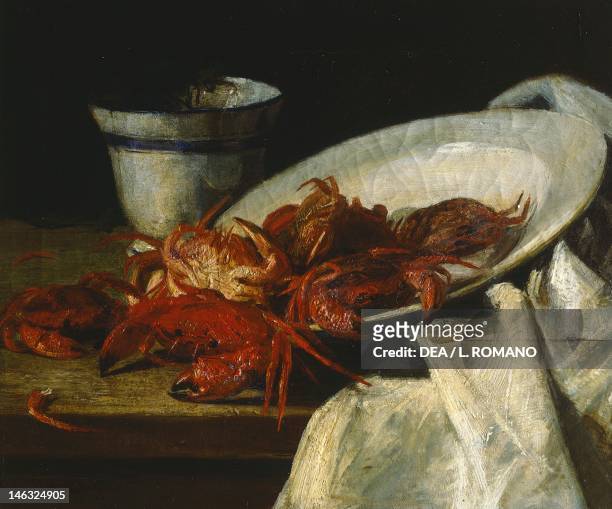 Naples, Galleria Dell'Accademia Di Belle Arti Still life with crustaceans, by Francesco Paolo Palizzi .