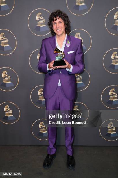 Tobias Jesso Jr. Winner of the Songwriter of the Year, Non Classical award poses in the press room during the 65th GRAMMY Awards Premiere Ceremony at...
