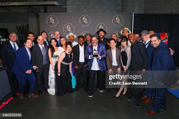 Arturo O'Farrill, winner of the Best Latin Jazz Album award for "Fandango At The Wall in New York" poses in the press room during the 65th GRAMMY...