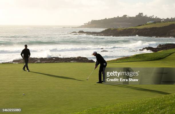 Jonas Blixt of Sweden putts on the ninth green during the final round of the AT&T Pebble Beach Pro-Am at Pebble Beach Golf Links on February 05, 2023...