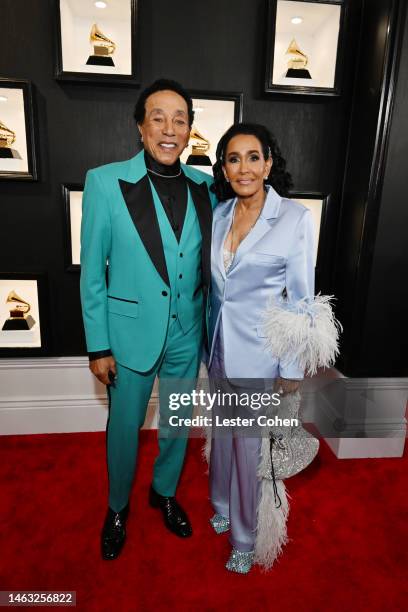 Smokey Robinson and Frances Glandney attend the 65th GRAMMY Awards on February 05, 2023 in Los Angeles, California.