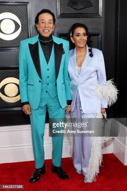 Smokey Robinson and Frances Glandney attend the 65th GRAMMY Awards on February 05, 2023 in Los Angeles, California.
