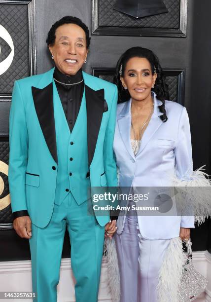 Smokey Robinson and Frances Glandney attend the 65th GRAMMY Awards on February 05, 2023 in Los Angeles, California.