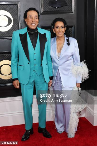 Smokey Robinson and Frances Glandney attend the 65th GRAMMY Awards on February 05, 2023 in Los Angeles, California.