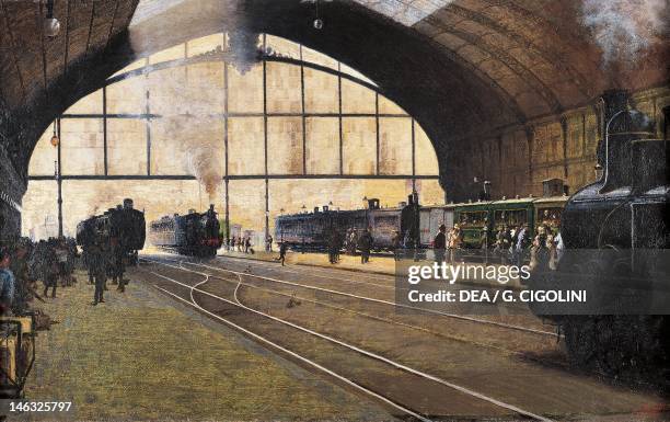 Milano, Civiche Raccolte D'Arte Museo Dell'Ottocento Villa Belgiojoso Bonaparte Central Station, Milan by Angelo Morbelli . Oil on canvas, 100x57.5...