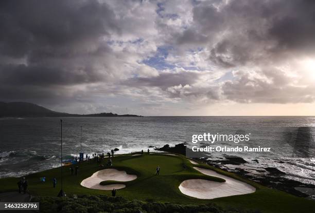 Peter Malnati of the United States lines up a putt on the seventh green during the final round of the AT&T Pebble Beach Pro-Am at Pebble Beach Golf...