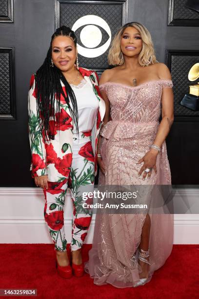 Cheryl James and Sandra Denton of Salt-N-Pepa attend the 65th GRAMMY Awards on February 05, 2023 in Los Angeles, California.