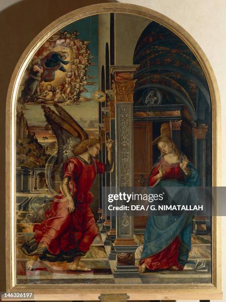 Volterra, Pinacoteca The Annunciation by Luca Signorelli , tempera on panel, 282x205 cm.