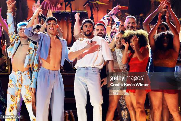 Bad Bunny performs onstage during the 65th GRAMMY Awards at Crypto.com Arena on February 05, 2023 in Los Angeles, California.