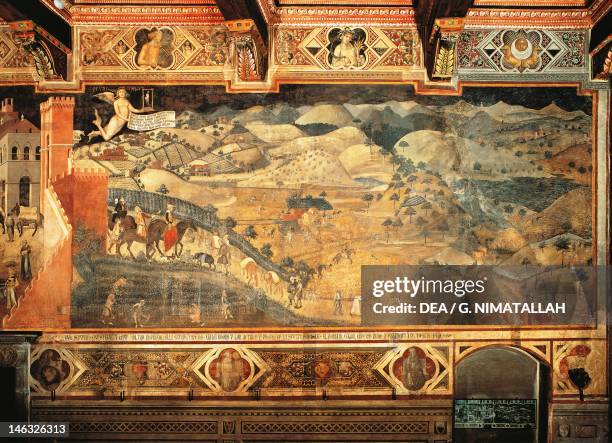Effects of Good Government in the city, detail from the Allegory and Effects of Good and Bad Government on Town and Country, 1337-1343, by Ambrogio...
