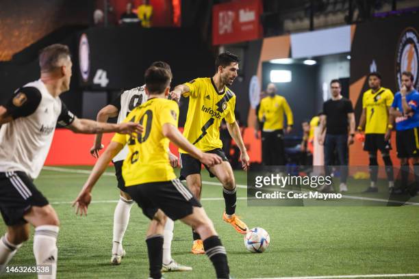 Didac Vila, player for Rayo de Barcelona team, controls the ball during round 5 of the Kings League Tournament 2023 at CUPRA Arena Stadium on...
