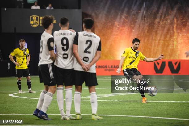 Didac Vila, player for Rayo de Barcelona team, throws a foul during round 5 of the Kings League Tournament 2023 at CUPRA Arena Stadium on February...