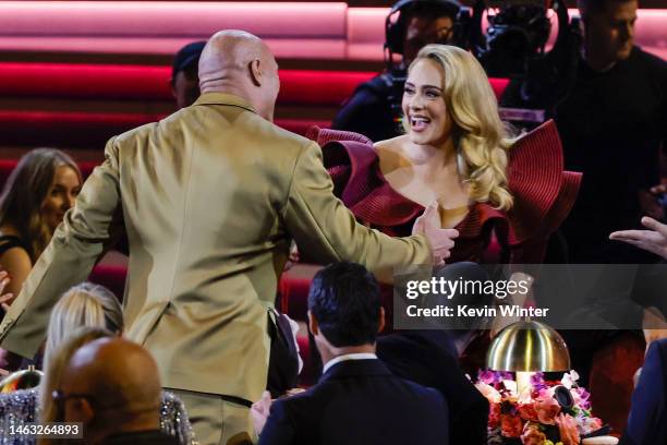 Dwayne Johnson and Adele attend the 65th GRAMMY Awards at Crypto.com Arena on February 05, 2023 in Los Angeles, California.