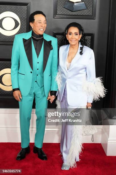 Smokey Robinson and Frances Robinson attend the 65th GRAMMY Awards on February 05, 2023 in Los Angeles, California.