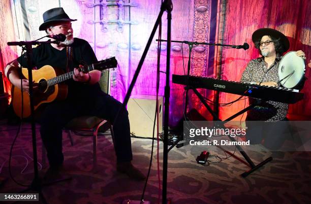 Dan Navarro joins Shawn Mullins and performs during the 2023 Folk Alliance International Conference at the Westin Crown Center Hotel on February 04...
