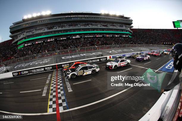 Aric Almirola, driver of the Smithfield Ford, leads the field to the green flag to start the NASCAR Clash at the Coliseum at Los Angeles Memorial...