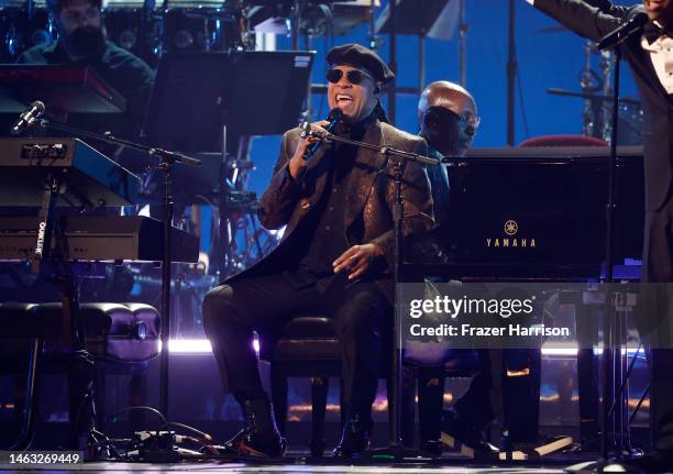 Stevie Wonder performs onstage during the 65th GRAMMY Awards at Crypto.com Arena on February 05, 2023 in Los Angeles, California.