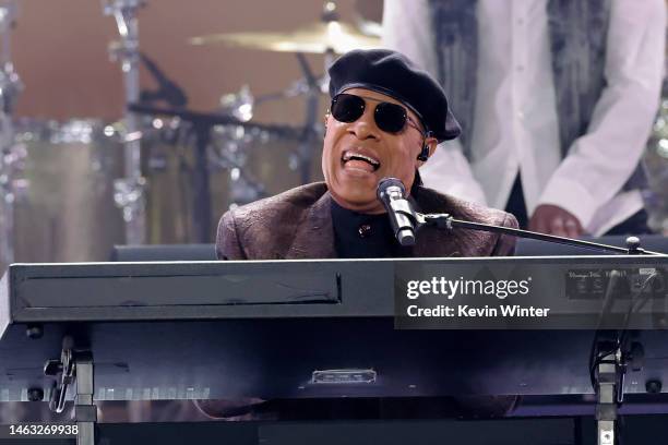 Stevie Wonder performs onstage during the 65th GRAMMY Awards at Crypto.com Arena on February 05, 2023 in Los Angeles, California.