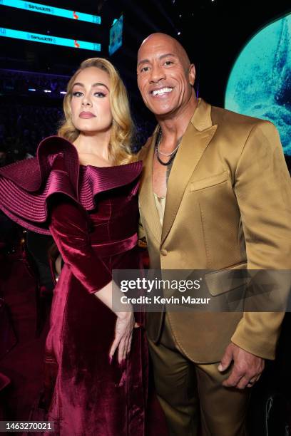 Adele and Dwayne Johnson attend the 65th GRAMMY Awards at Crypto.com Arena on February 05, 2023 in Los Angeles, California.