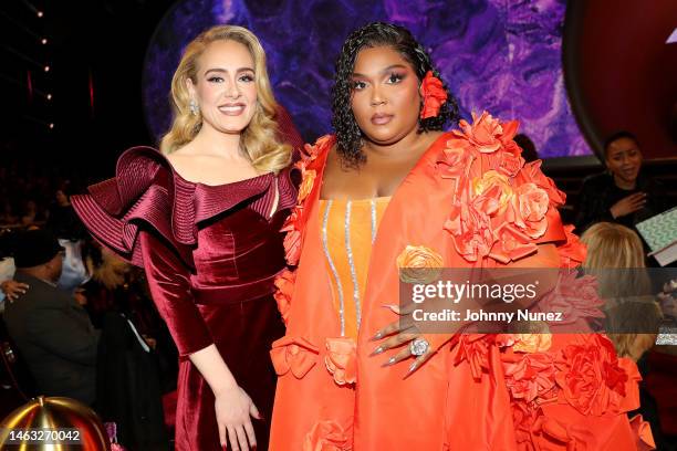 Adele and Lizzo pose during the 65th GRAMMY Awards at Crypto.com Arena on February 05, 2023 in Los Angeles, California.