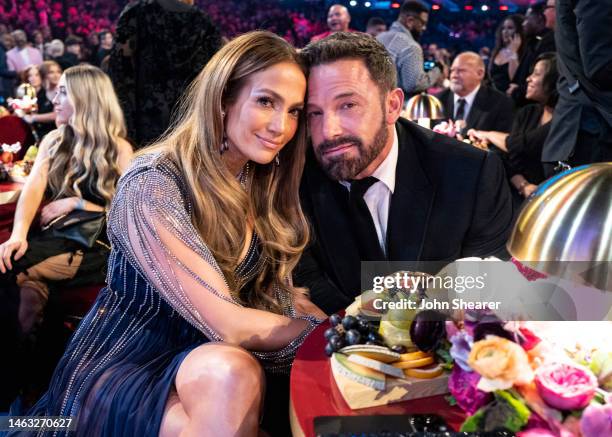 Jennifer Lopez and Ben Affleck seen during the 65th GRAMMY Awards at Crypto.com Arena on February 05, 2023 in Los Angeles, California.