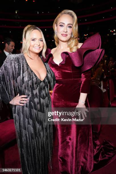 Miranda Lambert and Adele attend the 65th GRAMMY Awards at Crypto.com Arena on February 05, 2023 in Los Angeles, California.