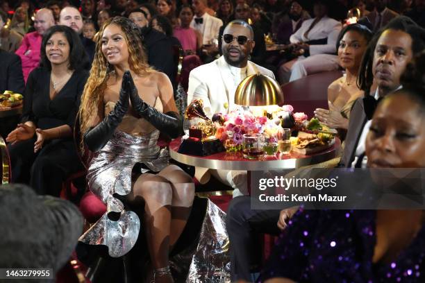 Beyoncé, Terius "The-Dream" Gesteelde-Diamant, and Jay-Z attend the 65th GRAMMY Awards at Crypto.com Arena on February 05, 2023 in Los Angeles,...